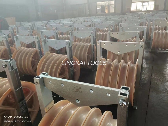 Linia transmisyjna z trzema krążkami 508 x 75 mm Blok pilotażowy z nylonowym przewodem Mc